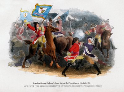 El caballo del Brigadier General Cadogan forzando la línea francesa, 18 de julio de 1705 de Unbekannt