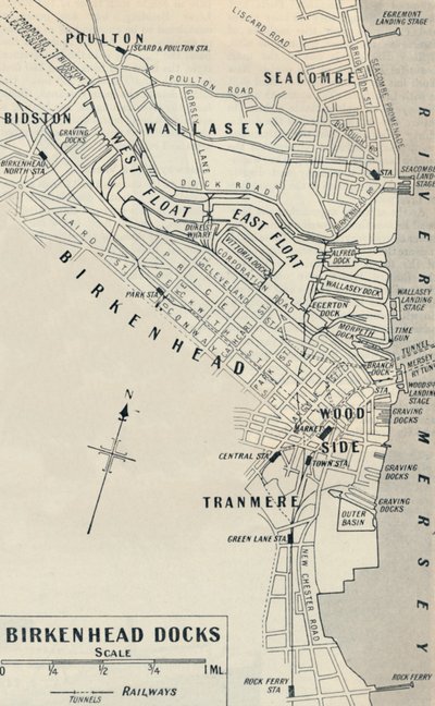 Los muelles de Brikenhead están en el lado de Cheshire del río Mersey, 1936 de Unbekannt