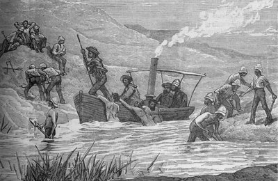 Soldados británicos cortando una presa construida por Arabi en Mahuta, c1882 de Unbekannt