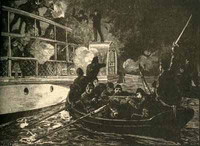 Fuerzas británicas capturando el barco rebelde canadiense Caroline en el río Niágara, 1837 c1890 de Unbekannt