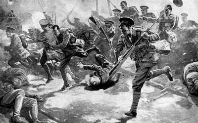 Infantería británica en batalla con fuerzas alemanas, Primera Guerra Mundial, 1914 de Unbekannt