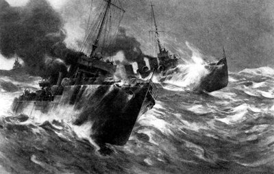 Embarcación torpedera británica en tormentas del Mar del Norte, Primera Guerra Mundial, 1914 de Unbekannt