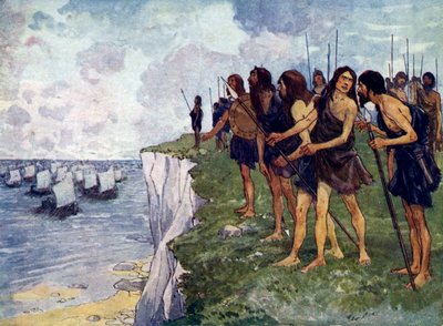 Británicos esperando la llegada inminente de barcos vikingos, siglo XVI de Unbekannt