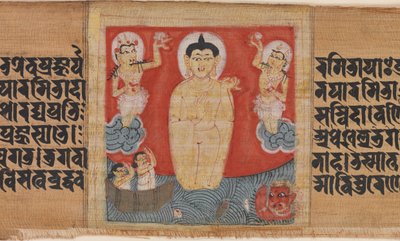 Buda dando seguridad Abhayananda a los marineros, hoja de..., ca. 1090 de Unbekannt