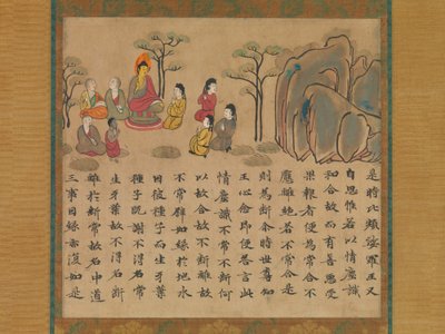 Buda Predicando, una sección del Sutra Ilustrado del Karma del Pasado y Presente, mediados del siglo VIII de Unbekannt
