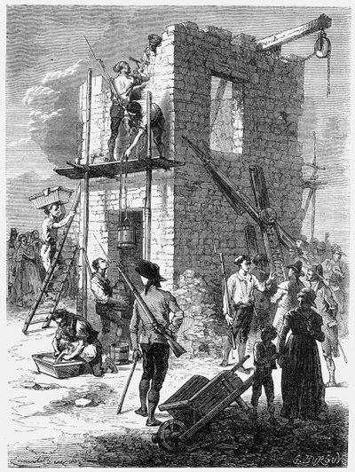 Construcción de una estación de telégrafo Chappe, c1793, c1870 de Unbekannt