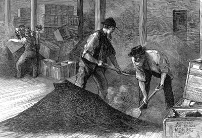 Empacando té en los almacenes de la East & West India Dock Company, Londres, 1874 de Unbekannt