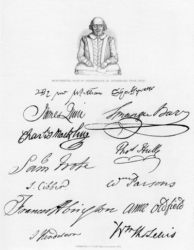 Busto de Shakespeare y firmas de actores célebres de Unbekannt