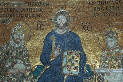 Mosaico bizantino que muestra a Cristo entronizado entre gobernantes terrenales, siglo XII de Unbekannt