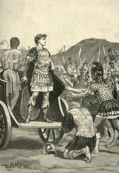 César dirigiéndose a las legiones descontentas en el Campo de Marte, 1890 de Unbekannt