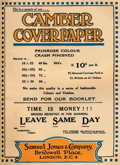 Camber Coverpaper - Anuncio de Samuel Jones & Company, 1919 de Unbekannt