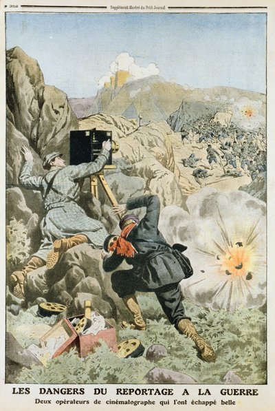 Camarógrafos bajo fuego mientras filman en la Primera Guerra de los Balcanes, 1912 de Unbekannt
