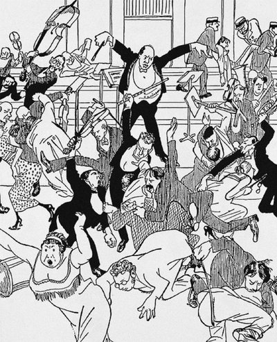 Caricatura sobre la Sinfonía de Cámara No 1 de Schoenberg el 31 de marzo de 1913 en Viena, 1913 de Unbekannt