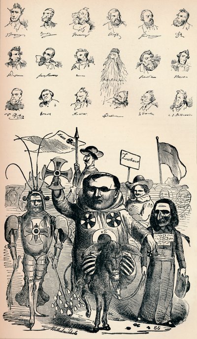 Caricaturas de Miembros de la Conferencia Nacional en Frankfurt y del Prusiano Kreuz-Zeitung de Unbekannt