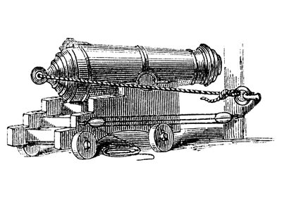 Carronada, pieza corta de artillería naval con cámara de gran calibre, como un mortero, c1884 de Unbekannt
