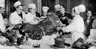 Tallando un costado de carne en el banquete anual en el Guildhall, Londres, 1926-1927 de Unbekannt