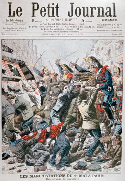 Carga de caballería durante la manifestación del 1 de mayo en París, 1906 de Unbekannt