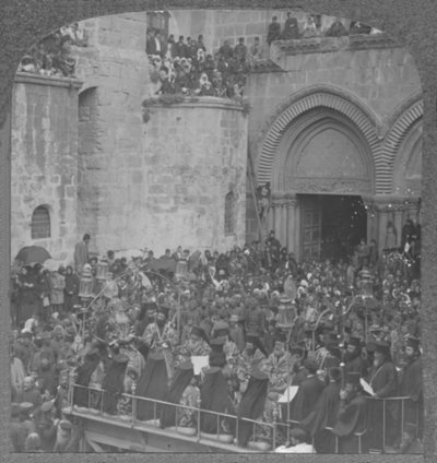 Ceremonia de lavado de pies de los discípulos en la Iglesia del Santo Sepulcro, c. 1900 de Unbekannt