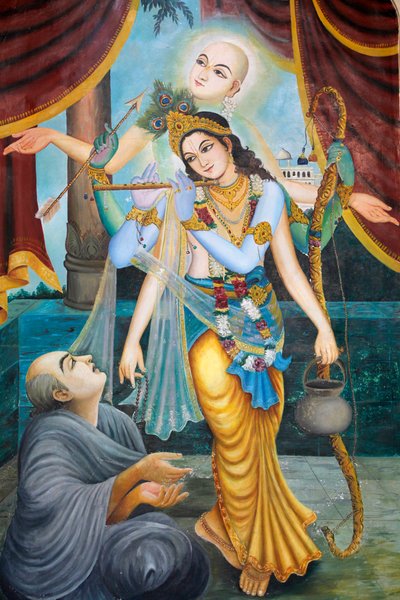 Chaityana Mahaprahbu, un santo vaishnava y reformador social del siglo XV. Vaishnava significa venerar a Vishnu o Krishna (Krishna, tocando la flauta, es uno de los avatares de Vishnu). Vrindavan, India de Unbekannt