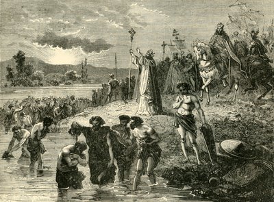 Carlomagno haciendo bautizar a los sajones en el Weser, 782 d.C. 1890 de Unbekannt