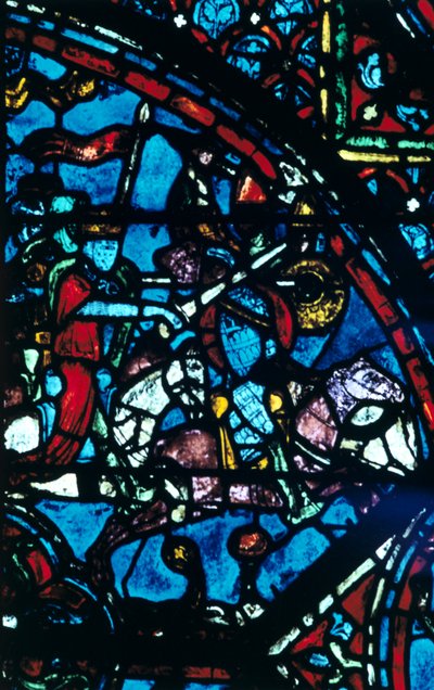 Carlomagno lucha contra los sarracenos, vidriera, Catedral de Chartres, Francia, c1225 de Unbekannt