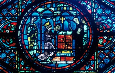 Carlomagno entrega reliquias a la Capilla de Aix, vidriera, Catedral de Chartres, Francia de Unbekannt