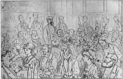 Charles Dickens presidiendo la Cena de los Vendedores de Noticias, 5 de abril de 1870, 1912 de Unbekannt