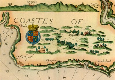 Mapa que muestra molinos de viento como puntos de referencia en la costa noreste de Inglaterra, 1588, 1947 de Unbekannt