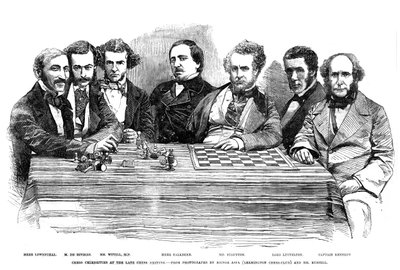 Celebridades del ajedrez en la última reunión de ajedrez, 1855 de Unbekannt