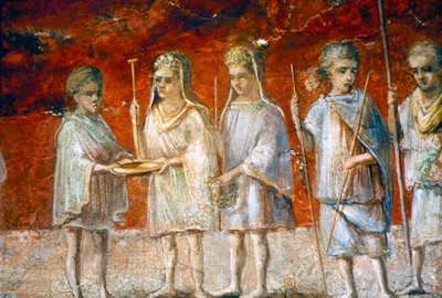 Niños en procesión religiosa, pintura mural romana de Ostia, c2-3 siglo de Unbekannt