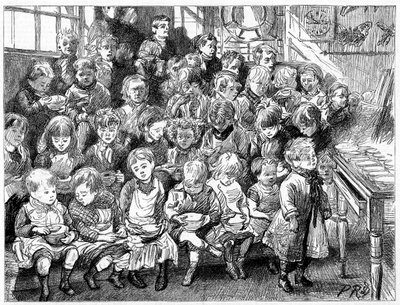 Niños esperando sopa a la hora de la cena, Escuela de la Junta de Londres, Denmark Terrace, Islington, 1889 de Unbekannt