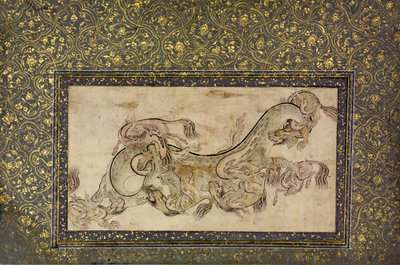 Criaturas quiméricas chinas Chilins luchando con un dragón, siglo XVI de Unbekannt