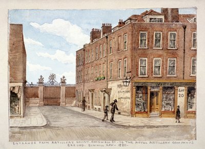 Calle Chiswell con entrada al terreno de la Compañía Real de Artillería, Finsbury, Londres, 1880 de Unbekannt