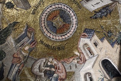 Museo de la iglesia de Chora: mosaico que representa a la Virgen María recibiendo amor de sus padres Joaquín y Ana, Estambul, Turquía de Unbekannt