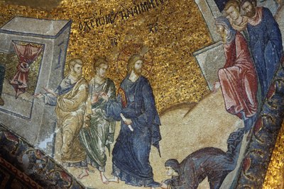Iglesia museo de Chora: mosaico que representa a la mujer pidiendo a Jesús la restauración de su salud, Estambul, Turquía de Unbekannt