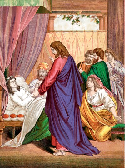 Cristo resucitando a la hija de Jairo, gobernador de la sinagoga, de entre los muertos, mediados del siglo XIX de Unbekannt