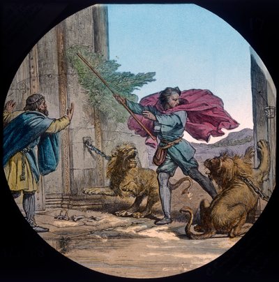 Cristiano se encuentra con dos leones, c1910 de Unbekannt