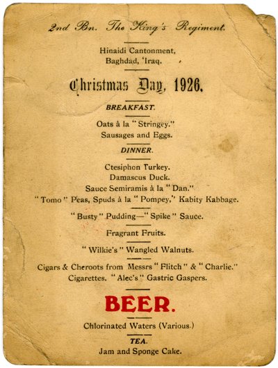 Menú del Día de Navidad, 2º Batallón del Regimiento de los Reyes, Irak, 1926 de Unbekannt