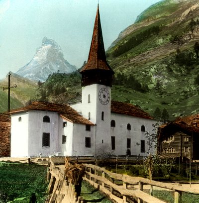 Iglesia y Matterhorn, Zermatt, Suiza de Unbekannt