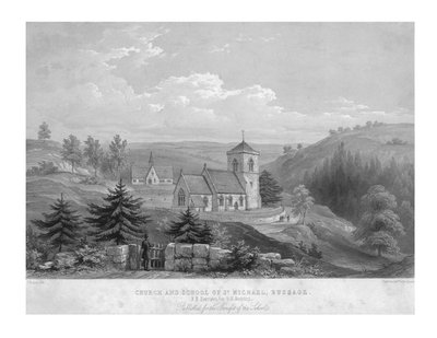 Iglesia y escuela de San Miguel, Bussage, c. 1800 de Unbekannt