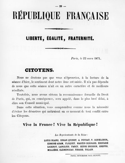 Ciudadanos, de los carteles políticos franceses de la Comuna de París, mayo 1871 de Unbekannt