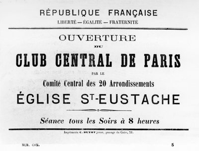 Club Central de París, de los carteles políticos franceses de la Comuna de París, mayo de 1871 de Unbekannt