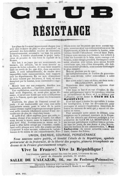 Club de la Resistencia, de los carteles políticos franceses de la Comuna de París, mayo de 1871 de Unbekannt