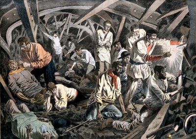 Mineros de carbón atrapados bajo tierra por un derrumbe, Minas de Courrieres, Pas-de-Calais, Francia, 1906 de Unbekannt