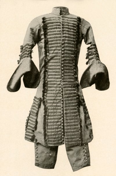 Chaqueta y pantalones de seda adornados con trenza de fantasía, c1680, 1937 de Unbekannt