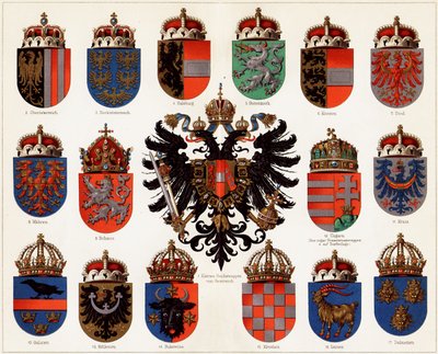Escudos de armas de los Condados de Austria-Hungría y pequeño escudo de armas nacional austriaco, c. 1907 de Unbekannt