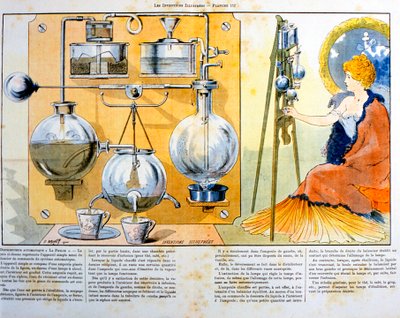 Máquina para hacer café o té calentada por una pequeña lámpara de alcohol, 1900 de Unbekannt