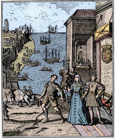 Colón con Fernando e Isabel, 3 de agosto de 1492, 1912 de Unbekannt