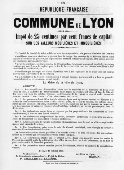 Commune de Lyon, de carteles políticos franceses de la Comuna de París, mayo 1871 de Unbekannt