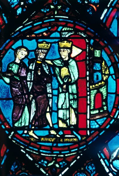 Constantino saluda a Carlomagno en Constantinopla, vidriera, Catedral de Chartres, Francia, c. 1225 de Unbekannt